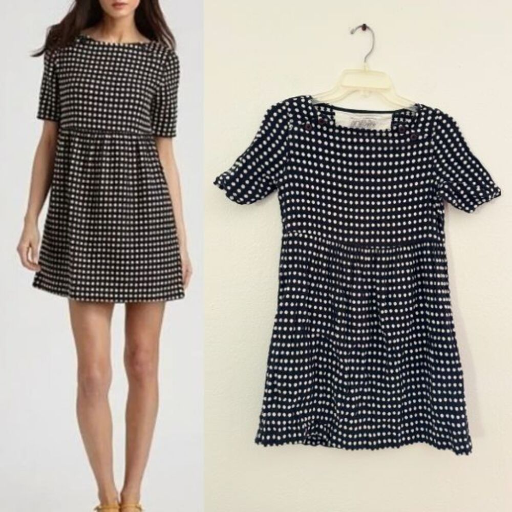 Ace&Jig Polka Dot Mini Dress Lagenlook Button Black Linen Cotton Boho Women's XS